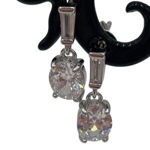 925 Silver Drop Earrings Oval & Baguette Cubic Zirconia Stones Simply Sophistica